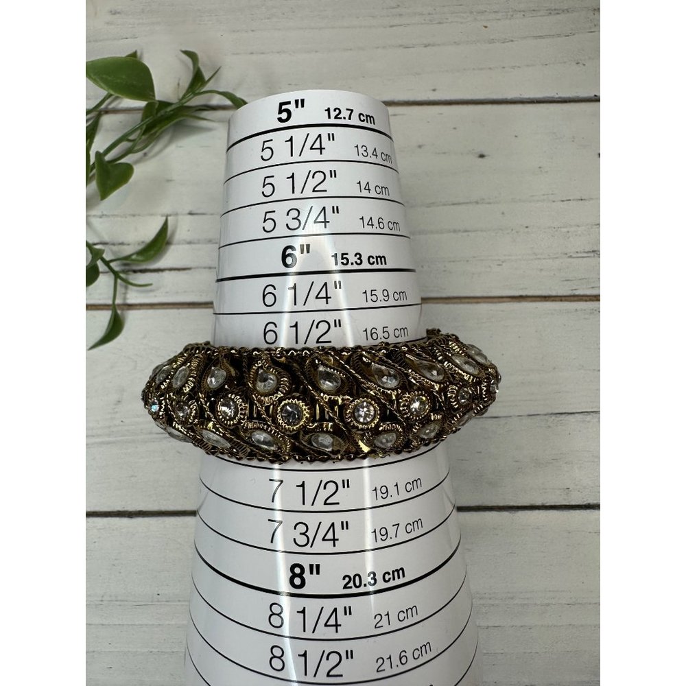 Antique Gold Tone with Rhinestone Bangle Bracelet - Picture 4 of 4